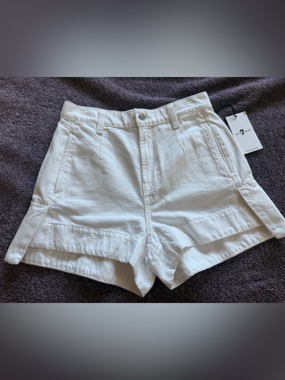 7 For All Mankind White High-Waist Cotton Shorts